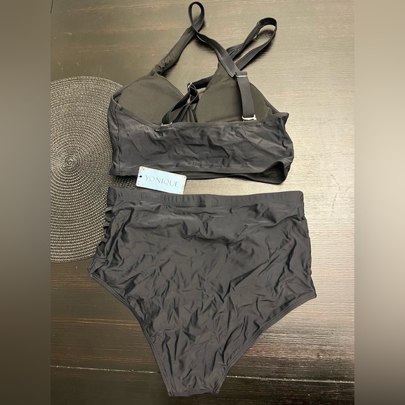 Yonique Womens Plus Size Bikini High Waisted Two Piece Tummy Control Swimwear - Picture 9 of 9